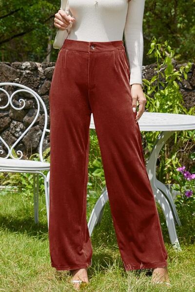 Velvet Wide Leg Pants with Pockets - Pahabu - Women's Clothing & Shop