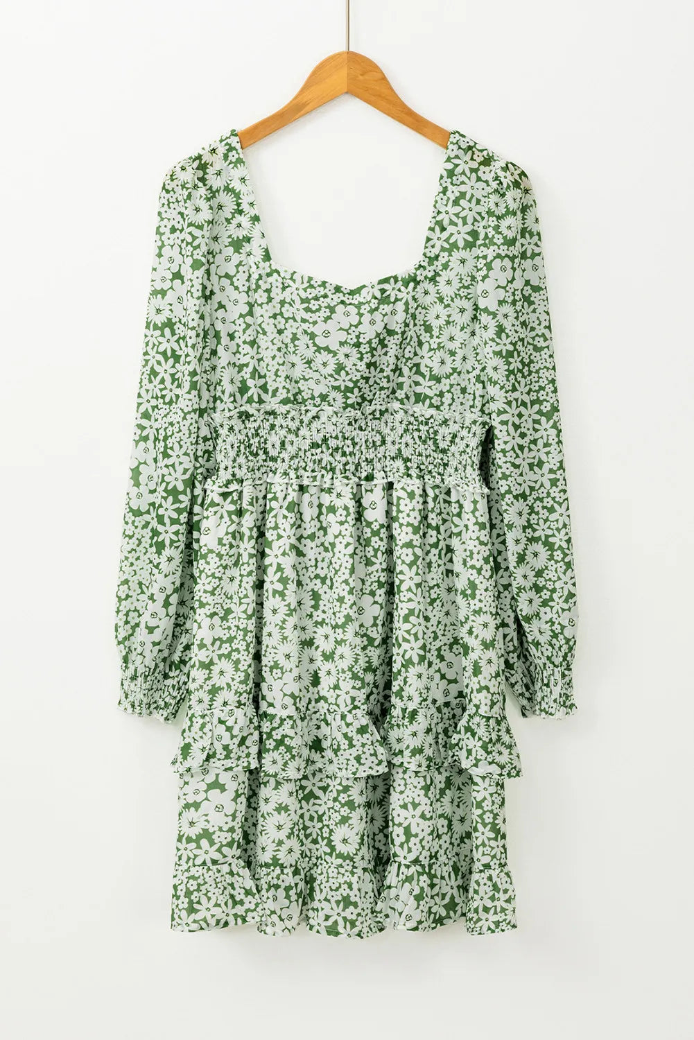 Ruffle Hem Floral Square Neck Long Sleeve Dress - Pahabu - Women's Clothing & Shop