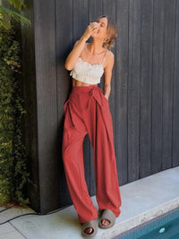 Tied High Waist Wide Leg Pants - Pahabu - Women's Clothing & Shop