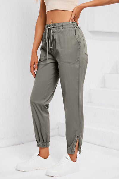 Drawstring Side Zip Joggers - Pahabu - Women's Clothing & Shop