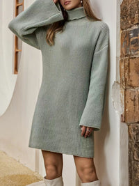 Turtleneck Dropped Shoulder Sweater Dress - Pahabu - Women's Clothing & Shop