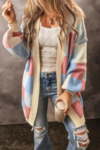 Color Block Open Front Long Sleeve Cardigan - Pahabu - Women's Clothing & Shop