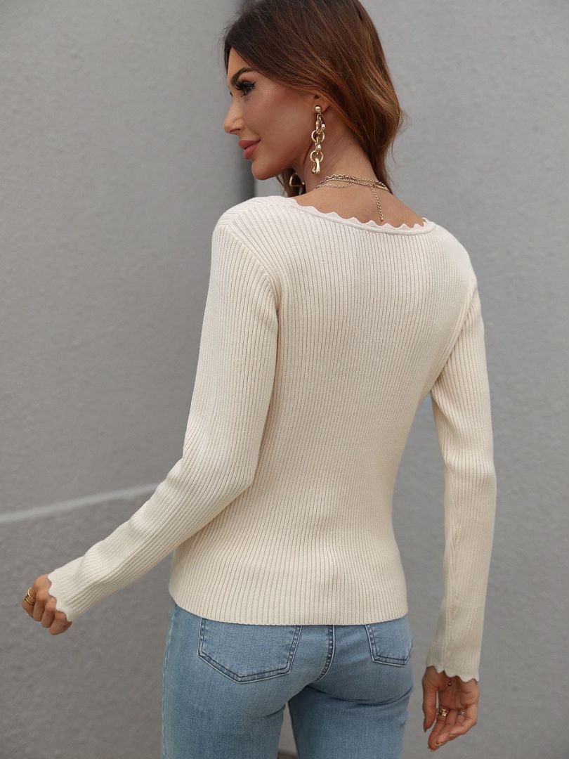V-Neck Ribbed Knit Top - Pahabu - Women's Clothing & Shop