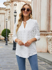 Swiss Dot Notched Neck Blouse - Pahabu - Women's Clothing & Shop
