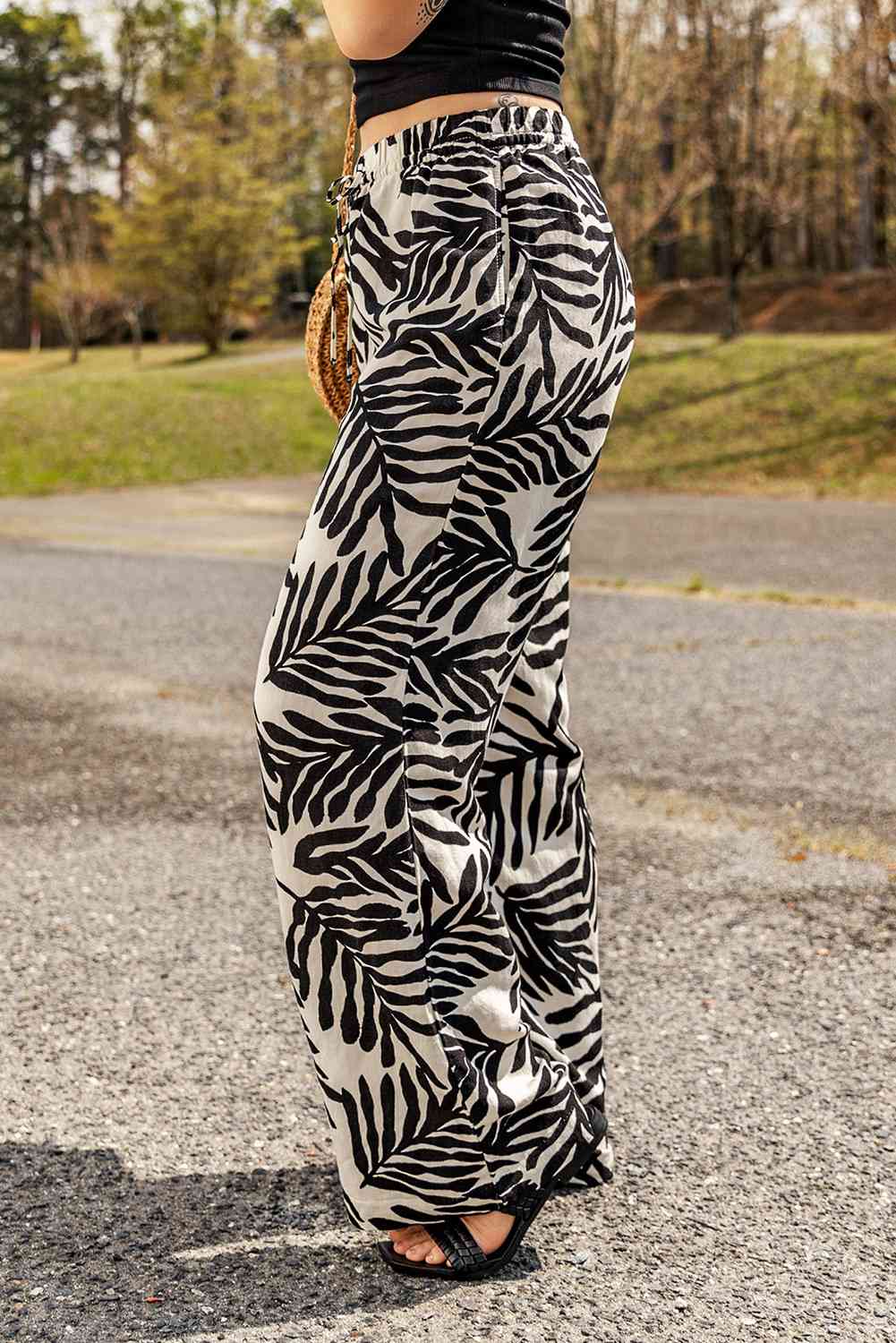 Printed Drawstring Waist Pants with Pockets - Pahabu - Women's Clothing & Shop