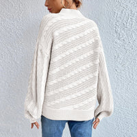 Cable-Knit Mock Neck Long Sleeve Sweater - Pahabu - Women's Clothing & Shop