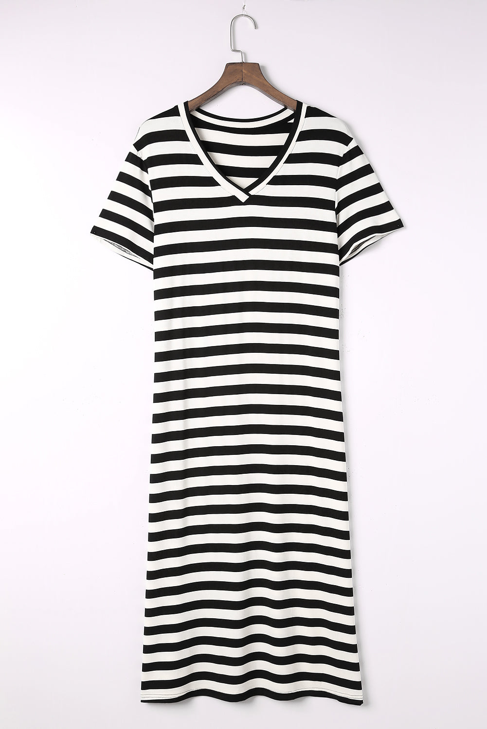 Striped V-Neck Short Sleeve Side Slit Dress - Pahabu - Women's Clothing & Shop