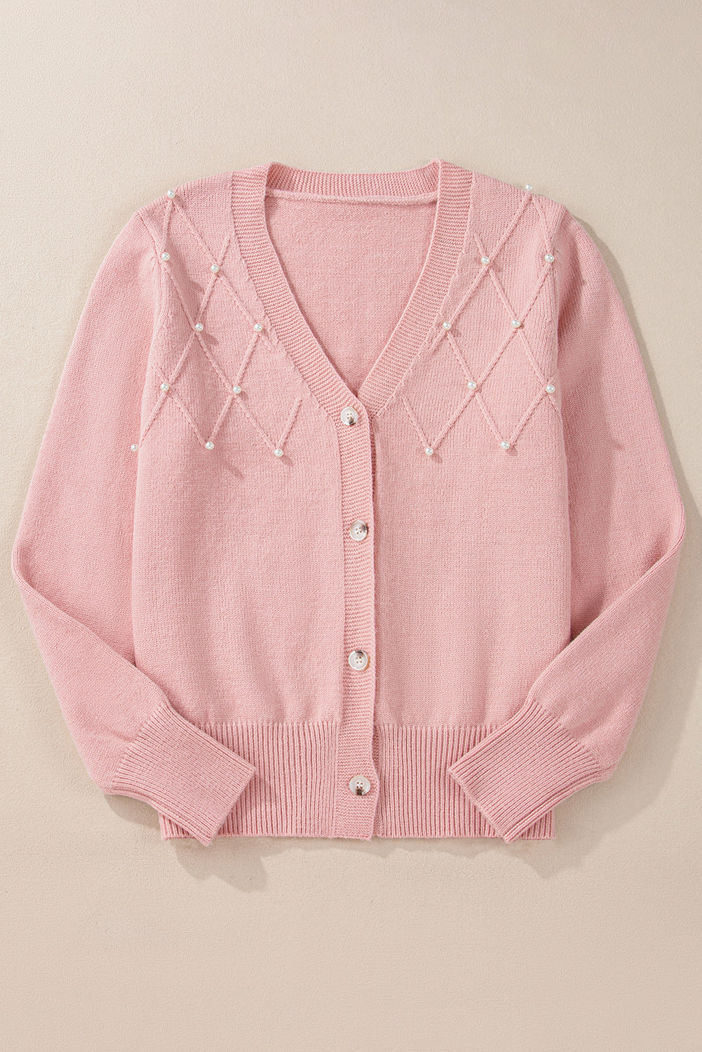 Beaded V-Neck Button Up Long Sleeve Cardigan - Pahabu - Women's Clothing & Shop