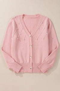 Beaded V-Neck Button Up Long Sleeve Cardigan - Pahabu - Women's Clothing & Shop