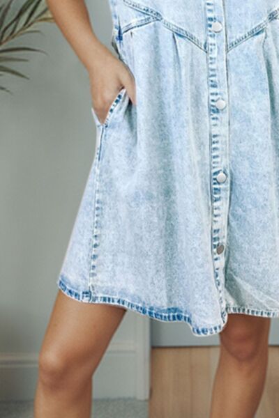 Button Up Flounce Sleeve Denim Dress - Pahabu - Women's Clothing & Shop