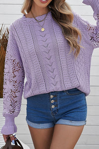 Openwork Round Neck Long Sleeve Sweater - Pahabu - Women's Clothing & Shop
