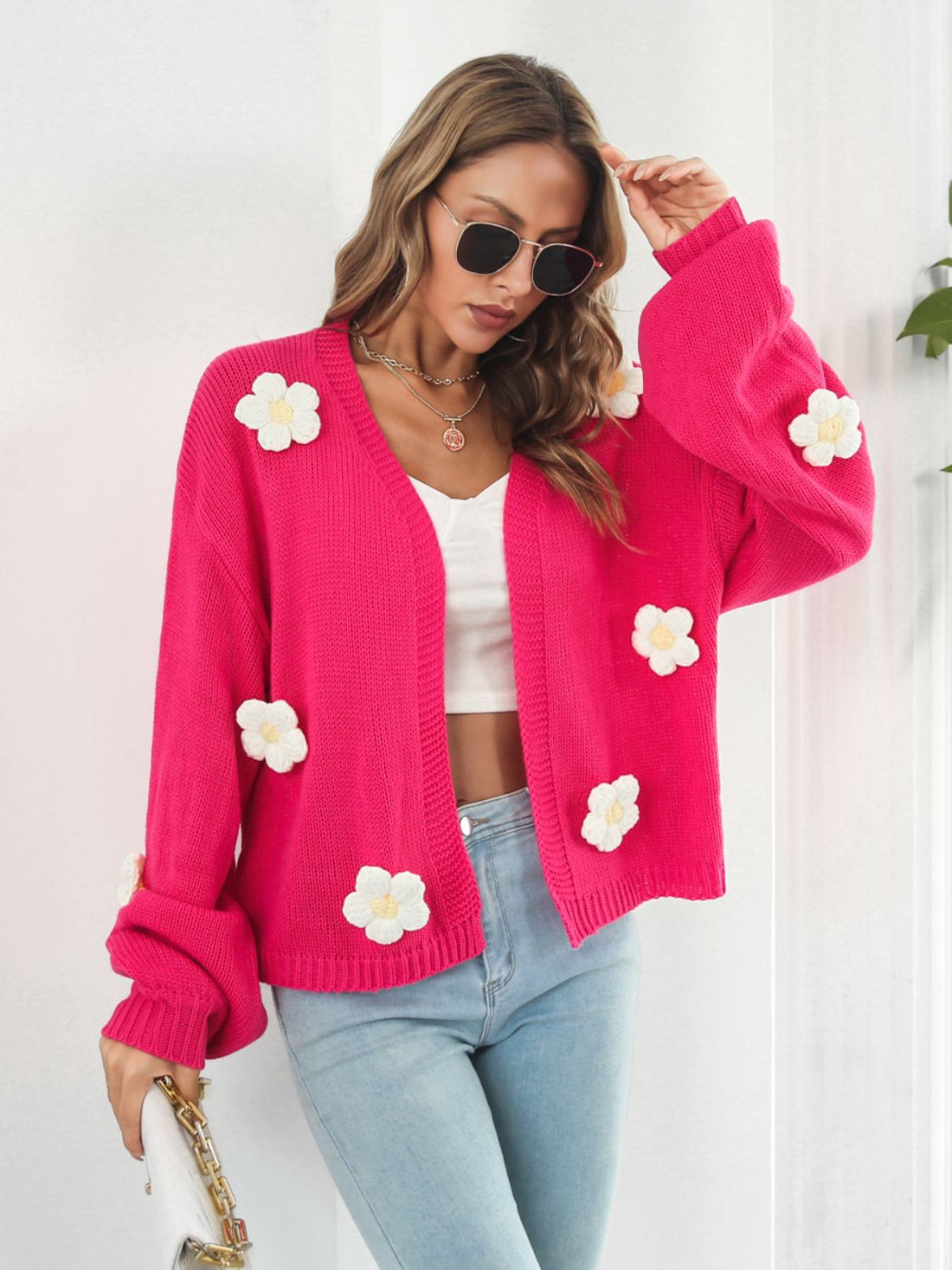 Floral Open Front Long Sleeve Cardigan - Pahabu - Women's Clothing & Shop