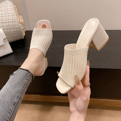 Block Heel Knit Sandals - Pahabu - Women's Clothing & Shop