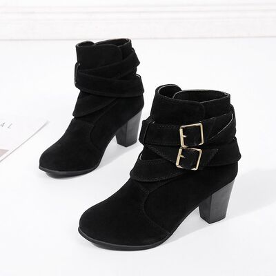 Suede Block Heel Ankle Boots - Pahabu - Women's Clothing & Shop