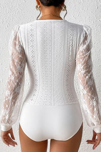 Eyelet Lace Long Sleeve Bodysuit - Pahabu - Women's Clothing & Shop