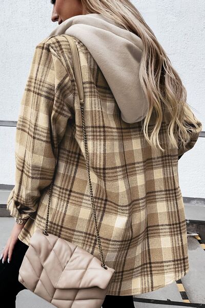 Plaid Button Up Long Sleeve Hooded Jacket - Pahabu - Women's Clothing & Shop