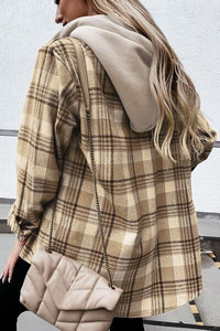 Plaid Button Up Long Sleeve Hooded Jacket - Pahabu - Women's Clothing & Shop