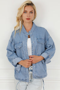 Snap Down Long Sleeve Denim Top - Pahabu - Women's Clothing & Shop