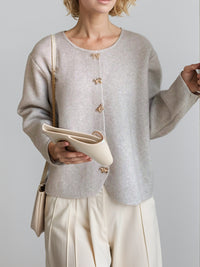 Bow Button Down Round Neck Long Sleeve Cardigan - Pahabu - Women's Clothing & Shop