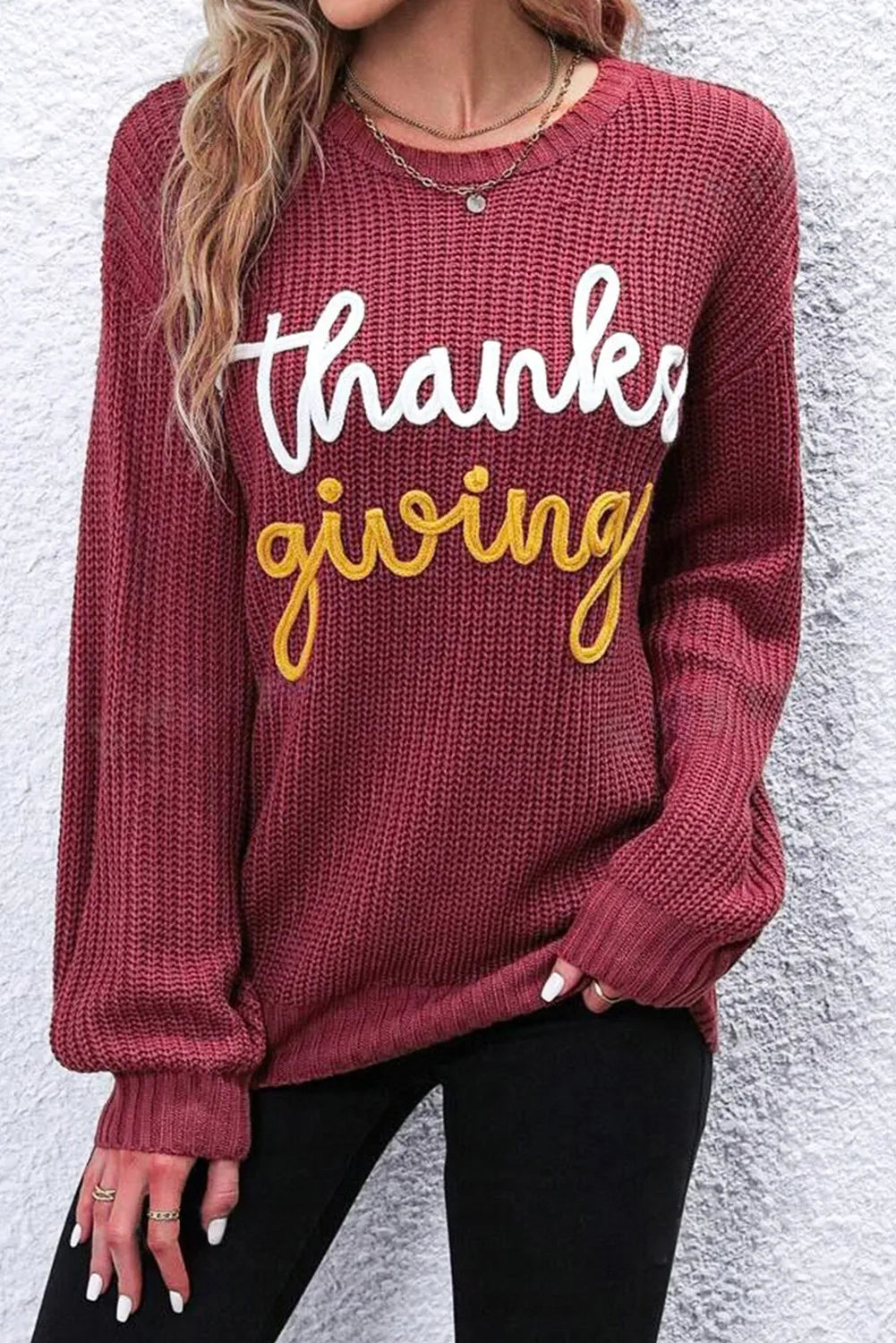 THANKSGIVING Round Neck Long Sleeve Sweater - Pahabu - Women's Clothing & Shop