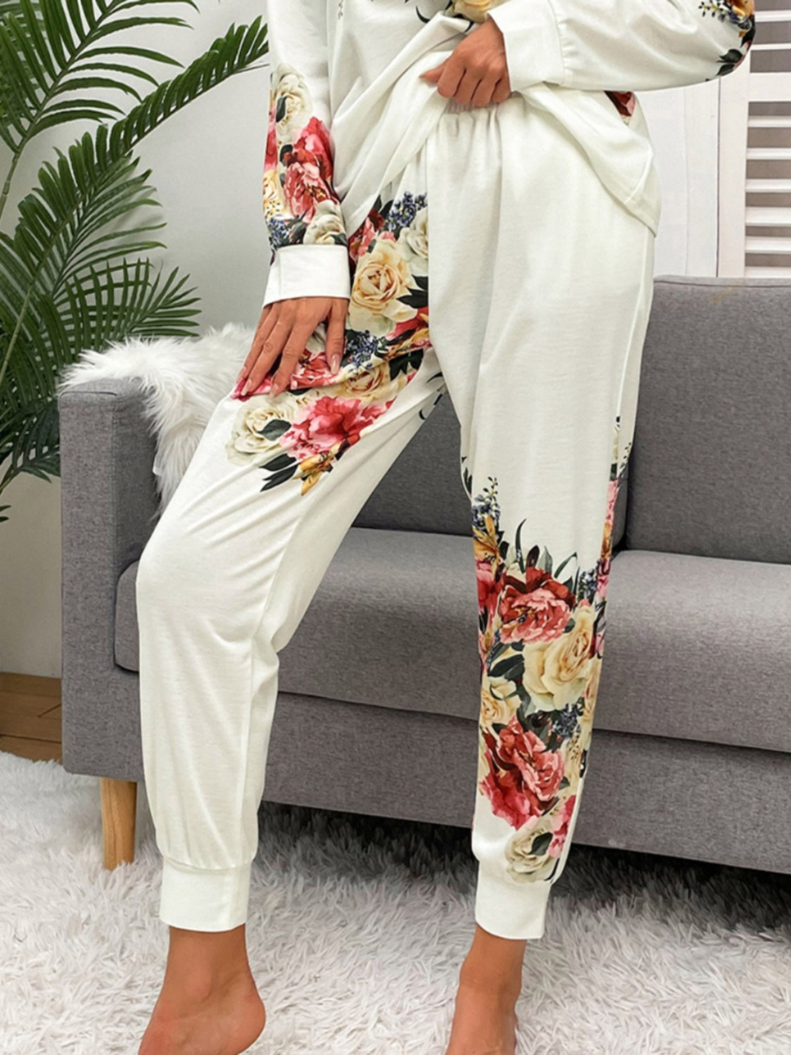 Shiny Printed Round Neck Top and Pants Lounge Set - Pahabu - Women's Clothing & Shop