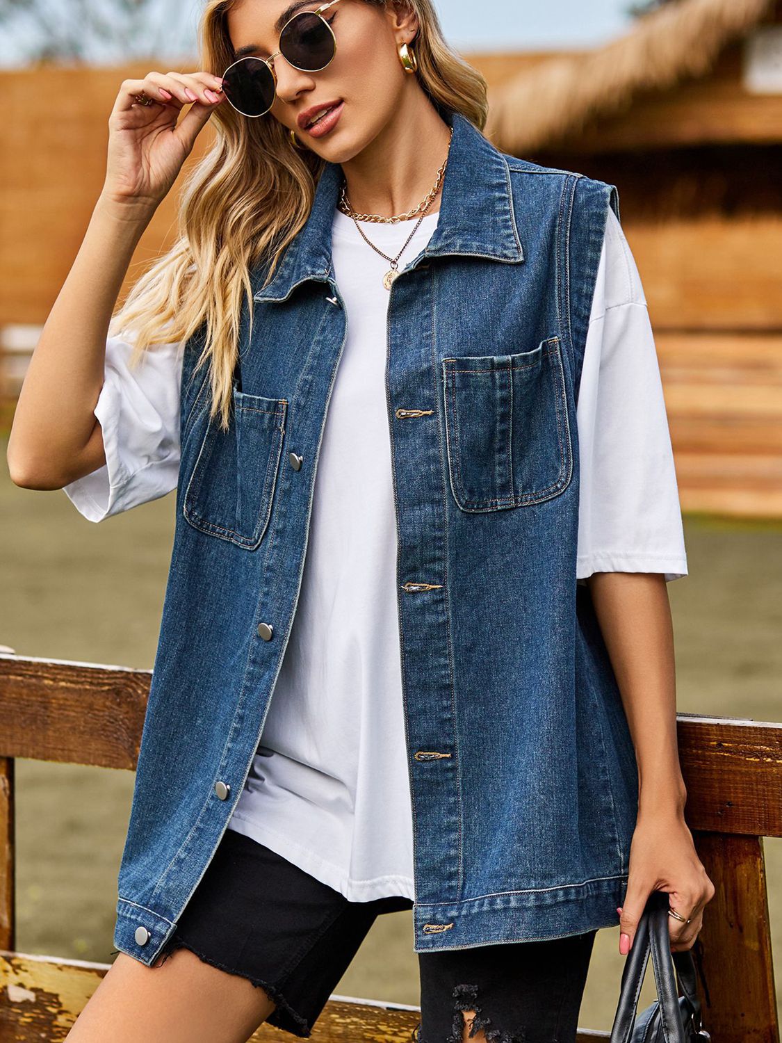 Button Down Denim Vest - Pahabu - Women's Clothing & Shop