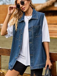 Button Down Denim Vest - Pahabu - Women's Clothing & Shop