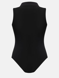 Quarter Zip Collared Neck Sleeveless Bodysuit - Pahabu - Women's Clothing & Shop