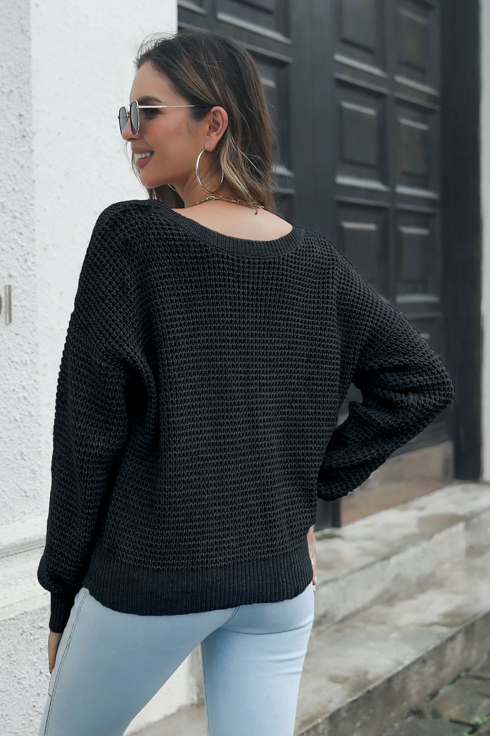 Crisscross Surplice Neck Long Sleeve Sweater - Pahabu - Women's Clothing & Shop