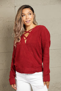 Woven Right Crisscross Back Waffle-Knit Sweater - Pahabu - Women's Clothing & Shop