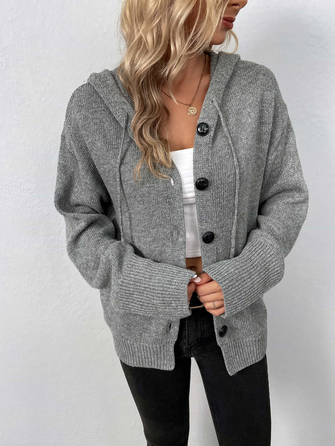 Button-Down Long Sleeve Hooded Sweater - Pahabu - Women's Clothing & Shop