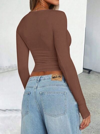 Solid Color Round Neck Long Sleeve T-Shirt - Pahabu - Women's Clothing & Shop
