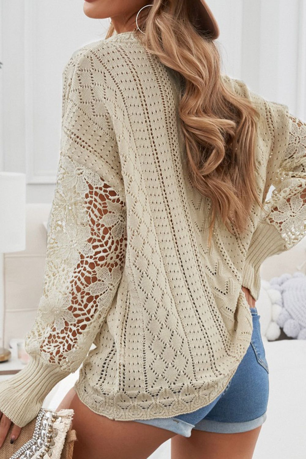 Openwork Round Neck Long Sleeve Sweater - Pahabu - Women's Clothing & Shop
