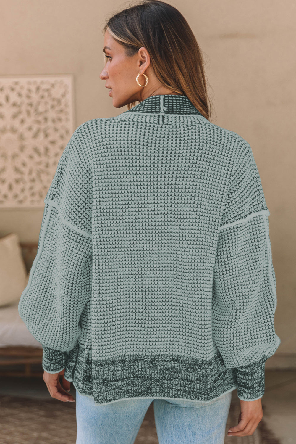 Waffle-knit Pocketed Open Front Cardigan - Pahabu - Women's Clothing & Shop