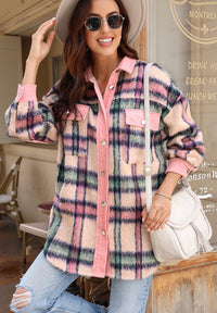 Fuzzy Plaid Corduroy Patchwork Shacket - Pahabu - Women's Clothing & Shop