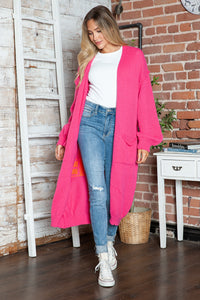 Letter Dropped Shoulder Long Sleeve Cardigan - Pahabu - Women's Clothing & Shop