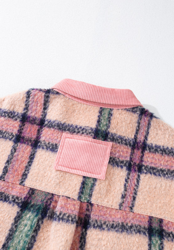 Fuzzy Plaid Corduroy Patchwork Shacket - Pahabu - Women's Clothing & Shop