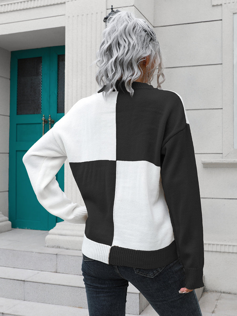 Contrast Drop Shoulder Sweater - Pahabu - Women's Clothing & Shop