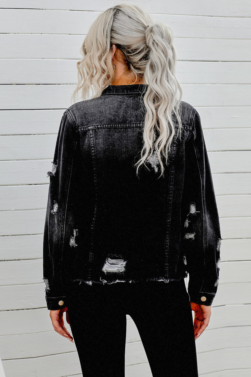 Distressed Raw Hem Denim Jacket - Pahabu - Women's Clothing & Shop
