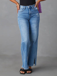 Slit Buttoned Jeans with Pockets - Pahabu - Women's Clothing & Shop