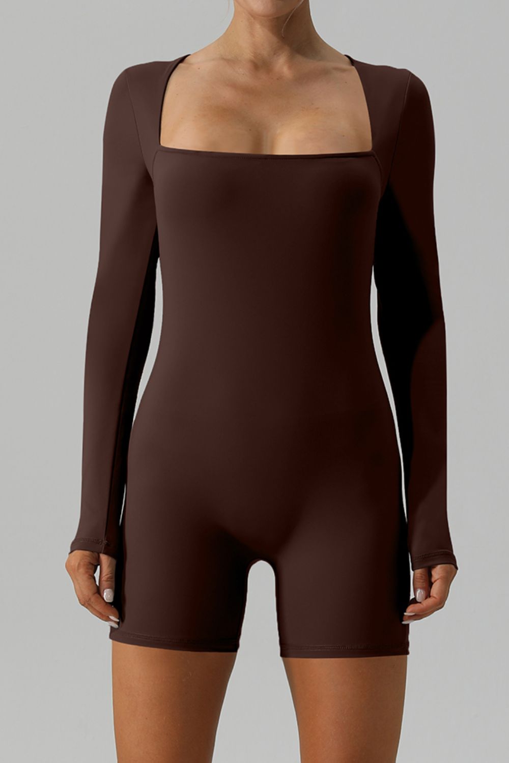 Square Neck Long Sleeve Active Romper - Pahabu - Women's Clothing & Shop