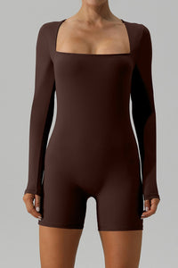 Square Neck Long Sleeve Active Romper - Pahabu - Women's Clothing & Shop