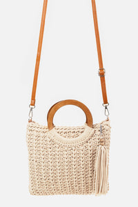 Fame Crochet Knit Convertible Tote Bag with Tassel