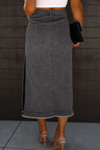 Raw Hem Slit Pocketed Midi Denim Skirt - Pahabu - Women's Clothing & Shop