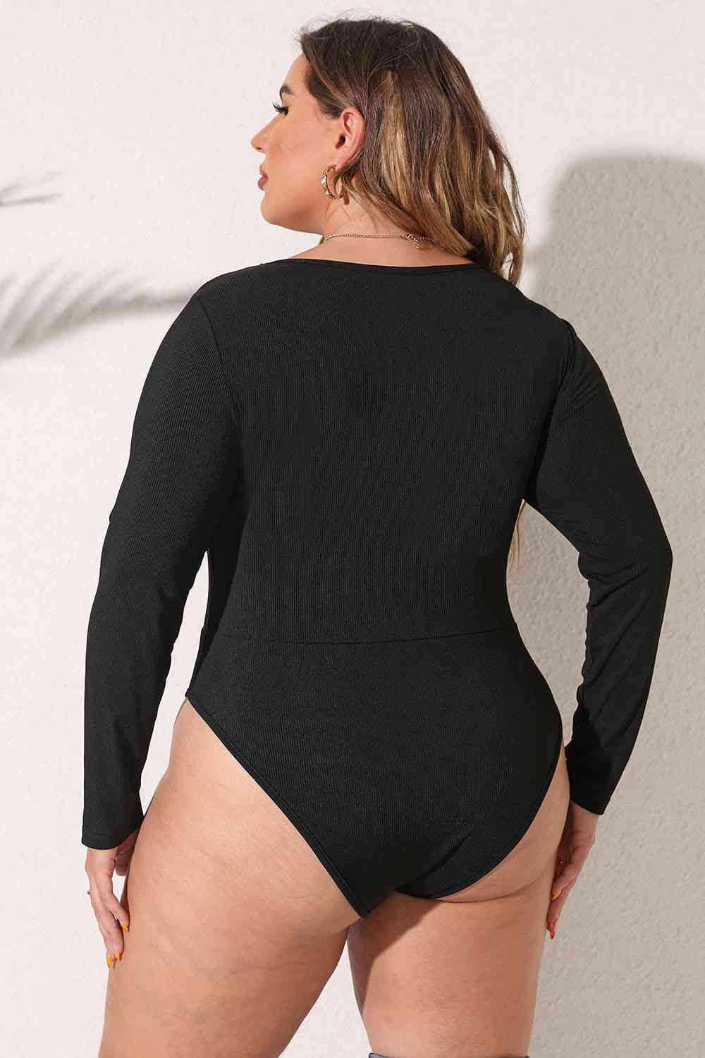 Plus Size Round Neck Long Sleeve Bodysuit - Pahabu - Women's Clothing & Shop