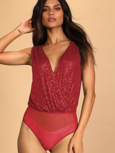 Sequin Surplice Sleeveless Bodysuit - Pahabu - Women's Clothing & Shop