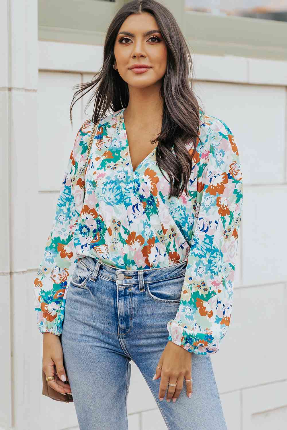 Floral Long Balloon Sleeve Bodysuit - Pahabu - Women's Clothing & Shop