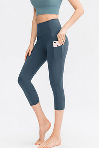 Wide Waistband Cropped Active Leggings with Pockets - Pahabu - Women's Clothing & Shop