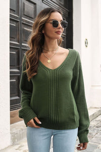 Ribbed Scoop Neck Long Sleeve Pullover Sweater - Pahabu - Women's Clothing & Shop