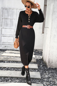 Notched Neck Dropped Shoulder Button-Down Midi Dress - Pahabu - Women's Clothing & Shop